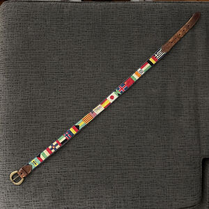 VINTAGE MEN’S OLYMPIC GAMES SPORTS NEEDLEPOINT BELT SIZE 30 DRESS CASUAL